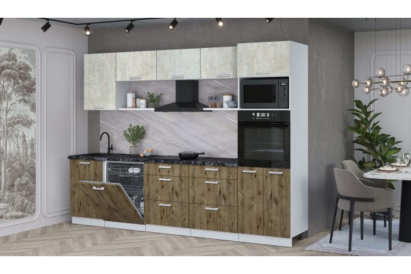 Кухонный гарнитур Мила Лайт 2,9-ПМ1 (Бетон лайт/Дуб Веллингтон/Кастилло темный) фабрика Интерлиния