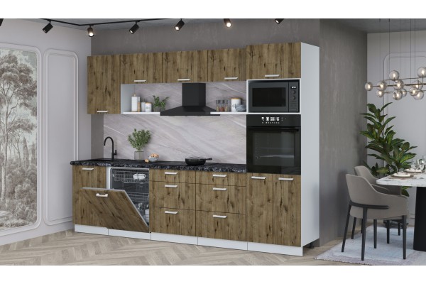 Кухонный гарнитур Мила Лайт 2,9-ПМ1 (Дуб Веллингтон/Дуб Веллингтон/Кастилло темный) фабрика Интерлиния