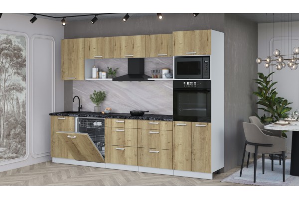 Кухонный гарнитур Мила Лайт 2,9-ПМ1 (Дуб золотой/Дуб золотой/Кастилло темный) фабрика Интерлиния