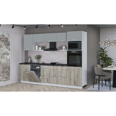 Кухонный гарнитур Мила Лайт 2,9-ПМ1 (Серебро/Дуб серый/Кастилло темный) фабрика Интерлиния Кухонный гарнитур Мила Лайт 2,9-ПМ1 (Серебро/Дуб серый/Кастилло темный) фабрика Интерлиния