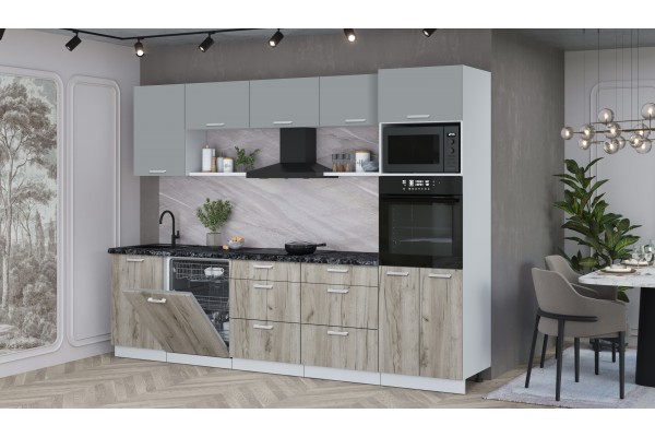 Кухонный гарнитур Мила Лайт 2,9-ПМ1 (Серебро/Дуб серый/Кастилло темный) фабрика Интерлиния