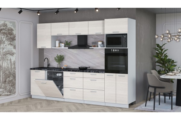 Кухонный гарнитур Мила Лайт 2,9-ПМ1 (Вудлайн кремовый/Вудлайн кремовый/Кастилло темный) фабрика Интерлиния