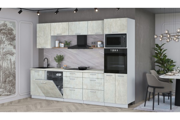 Кухонный гарнитур Мила Лайт 2,9-ПМ1 (Бетон лайт/Бетон лайт/Опал светлый) фабрика Интерлиния