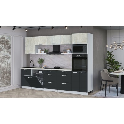 Кухонный гарнитур Мила Лайт 2,9-ПМ1 (Бетон лайт/Антрацит/Опал светлый) фабрика Интерлиния Кухонный гарнитур Мила Лайт 2,9-ПМ1 (Бетон лайт/Антрацит/Опал светлый) фабрика Интерлиния