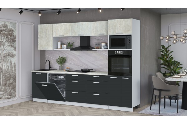 Кухонный гарнитур Мила Лайт 2,9-ПМ1 (Бетон лайт/Антрацит/Опал светлый) фабрика Интерлиния