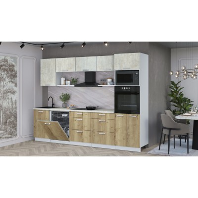 Кухонный гарнитур Мила Лайт 2,9-ПМ1 (Бетон лайт/Дуб золотой/Опал светлый) фабрика Интерлиния Кухонный гарнитур Мила Лайт 2,9-ПМ1 (Бетон лайт/Дуб золотой/Опал светлый) фабрика Интерлиния