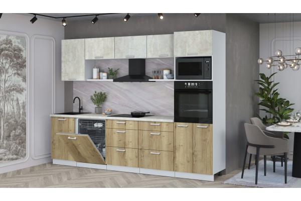 Кухонный гарнитур Мила Лайт 2,9-ПМ1 (Бетон лайт/Дуб золотой/Опал светлый) фабрика Интерлиния