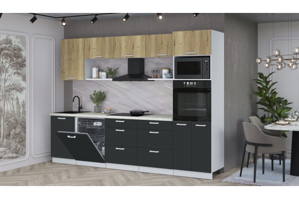 Кухонный гарнитур Мила Лайт 2,9-ПМ1 (Дуб золотой/Антрацит/Опал светлый) фабрика Интерлиния