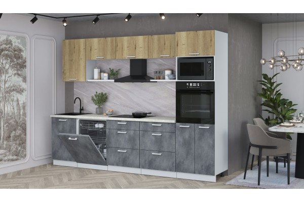 Кухонный гарнитур Мила Лайт 2,9-ПМ1 (Дуб золотой/Бетон Портленд/Опал светлый) фабрика Интерлиния