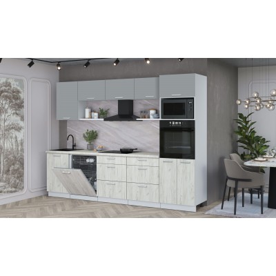 Кухонный гарнитур Мила Лайт 2,9-ПМ1 (Серебро/Дуб белый/Опал светлый) фабрика Интерлиния Кухонный гарнитур Мила Лайт 2,9-ПМ1 (Серебро/Дуб белый/Опал светлый) фабрика Интерлиния