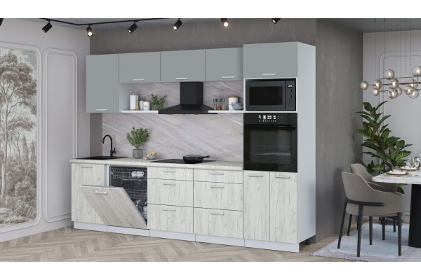 Кухонный гарнитур Мила Лайт 2,9-ПМ1 (Серебро/Дуб белый/Опал светлый) фабрика Интерлиния