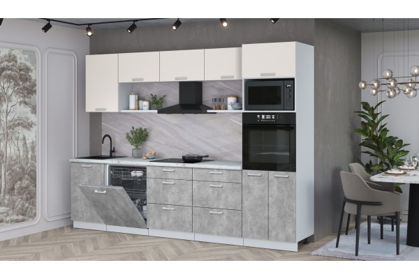 Кухонный гарнитур Мила Лайт 2,9-ПМ1 (Персидский жемчуг/Бетон/Серый каспий) фабрика Интерлиния