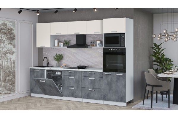 Кухонный гарнитур Мила Лайт 2,9-ПМ1 (Персидский жемчуг/Бетон Портленд/Серый каспий) фабрика Интерлиния