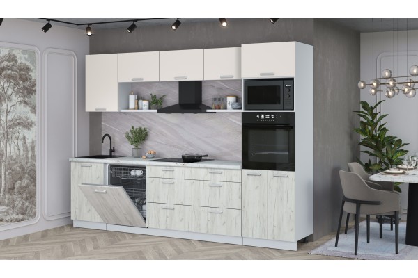 Кухонный гарнитур Мила Лайт 2,9-ПМ1 (Персидский жемчуг/Дуб белый/Серый каспий) фабрика Интерлиния