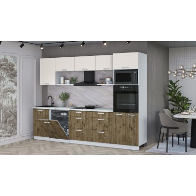 Кухонный гарнитур Мила Лайт 2,9-ПМ1 (Персидский жемчуг/Дуб Веллингтон/Серый каспий) фабрика Интерлиния Кухонный гарнитур Мила Лайт 2,9-ПМ1 (Персидский жемчуг/Дуб Веллингтон/Серый каспий) фабрика Интерлиния