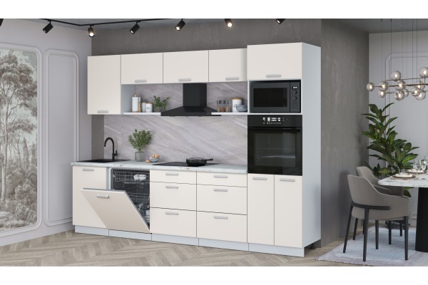 Кухонный гарнитур Мила Лайт 2,9-ПМ1 (Персидский жемчуг/Персидский жемчуг/Серый каспий) фабрика Интерлиния