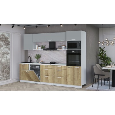 Кухонный гарнитур Мила Лайт 2,9-ПМ1 (Серебро/Дуб золотой/Серый каспий) фабрика Интерлиния Кухонный гарнитур Мила Лайт 2,9-ПМ1 (Серебро/Дуб золотой/Серый каспий) фабрика Интерлиния