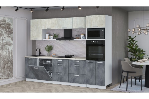 Кухонный гарнитур Мила Лайт 2,9-ПМ1 (Бетон лайт/Бетон портленд/Сосна бискайская) фабрика Интерлиния