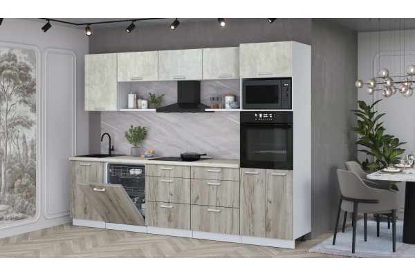 Кухонный гарнитур Мила Лайт 2,9-ПМ1 (Бетон лайт/Дуб серый/Сосна бискайская) фабрика Интерлиния