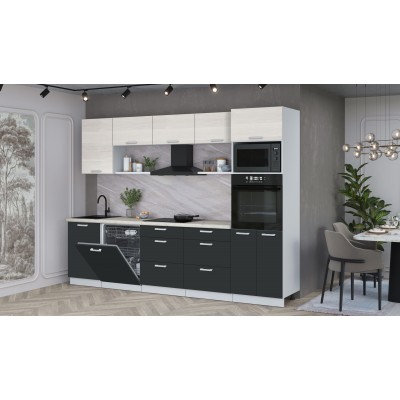 Кухонный гарнитур Мила Лайт 2,9-ПМ1 (Вудлайн кремовый/Антрацит/Сосна бискайская) фабрика Интерлиния Кухонный гарнитур Мила Лайт 2,9-ПМ1 (Вудлайн кремовый/Антрацит/Сосна бискайская) фабрика Интерлиния