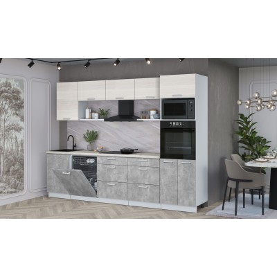 Кухонный гарнитур Мила Лайт 2,9-ПМ1 (Вудлайн кремовый/Бетон/Сосна бискайская) фабрика Интерлиния Кухонный гарнитур Мила Лайт 2,9-ПМ1 (Вудлайн кремовый/Бетон/Сосна бискайская) фабрика Интерлиния