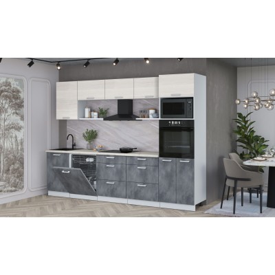 Кухонный гарнитур Мила Лайт 2,9-ПМ1 (Вудлайн кремовый/Бетон Портленд/Сосна бискайская) фабрика Интерлиния Кухонный гарнитур Мила Лайт 2,9-ПМ1 (Вудлайн кремовый/Бетон Портленд/Сосна бискайская) фабрика Интерлиния