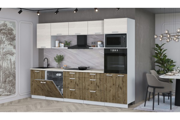 Кухонный гарнитур Мила Лайт 2,9-ПМ1 (Вудлайн кремовый/Дуб Веллингтон/Сосна бискайская) фабрика Интерлиния