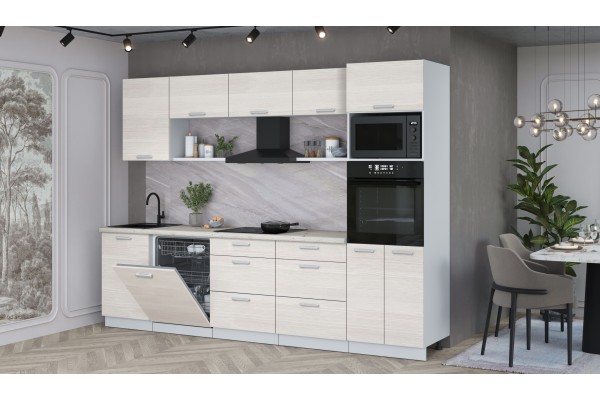 Кухонный гарнитур Мила Лайт 2,9-ПМ1 (Вудлайн кремовый/Вудлайн кремовый/Сосна бискайская) фабрика Интерлиния