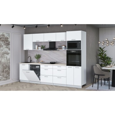 Кухонный гарнитур Мила Лайт 2,9-ПМ1 (Белый Платинум/Белый Платинум/Травертин) фабрика Интерлиния Кухонный гарнитур Мила Лайт 2,9-ПМ1 (Белый Платинум/Белый Платинум/Травертин) фабрика Интерлиния