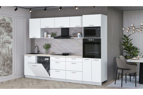 Кухонный гарнитур Мила Лайт 2,9-ПМ1 (Белый Платинум/Белый Платинум/Травертин) фабрика Интерлиния