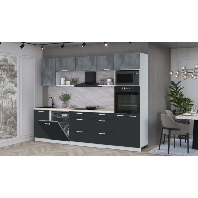 Кухонный гарнитур Мила Лайт 2,9-ПМ1 (Бетон Портленд/Антрацит/Травертин) фабрика Интерлиния Кухонный гарнитур Мила Лайт 2,9-ПМ1 (Бетон Портленд/Антрацит/Травертин) фабрика Интерлиния