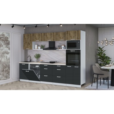 Кухонный гарнитур Мила Лайт 2,9-ПМ1 (Дуб Веллингтон/Антрацит/Травертин) фабрика Интерлиния Кухонный гарнитур Мила Лайт 2,9-ПМ1 (Дуб Веллингтон/Антрацит/Травертин) фабрика Интерлиния