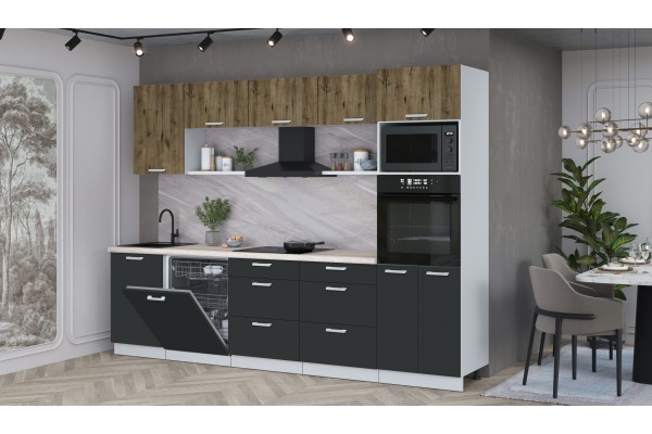 Кухонный гарнитур Мила Лайт 2,9-ПМ1 (Дуб Веллингтон/Антрацит/Травертин) фабрика Интерлиния