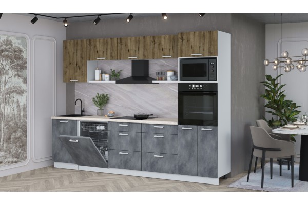 Кухонный гарнитур Мила Лайт 2,9-ПМ1 (Дуб Веллингтон/Бетон Портленд/Травертин) фабрика Интерлиния