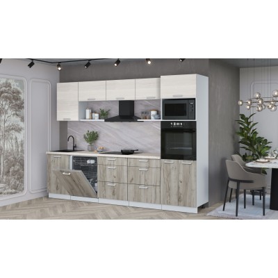 Кухонный гарнитур Мила Лайт 2,9-ПМ1 (Вудлайн кремовый/Дуб серый/Травертин) фабрика Интерлиния Кухонный гарнитур Мила Лайт 2,9-ПМ1 (Вудлайн кремовый/Дуб серый/Травертин) фабрика Интерлиния