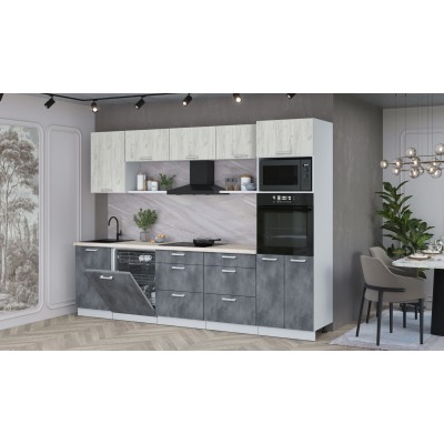 Кухонный гарнитур Мила Лайт 2,9-ПМ1 (Дуб белый/Бетон Портленд/Травертин) фабрика Интерлиния Кухонный гарнитур Мила Лайт 2,9-ПМ1 (Дуб белый/Бетон Портленд/Травертин) фабрика Интерлиния