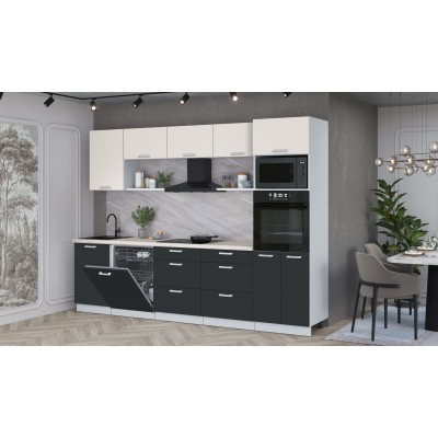 Кухонный гарнитур Мила Лайт 2,9-ПМ1 (Персидский жемчуг/Антрацит/Травертин) фабрика Интерлиния Кухонный гарнитур Мила Лайт 2,9-ПМ1 (Персидский жемчуг/Антрацит/Травертин) фабрика Интерлиния