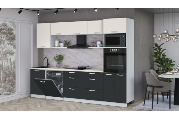 Кухонный гарнитур Мила Лайт 2,9-ПМ1 (Персидский жемчуг/Антрацит/Травертин) фабрика Интерлиния