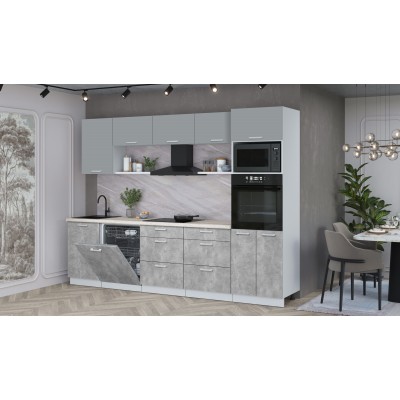 Кухонный гарнитур Мила Лайт 2,9-ПМ1 (Серебро/Бетон/Травертин) фабрика Интерлиния Кухонный гарнитур Мила Лайт 2,9-ПМ1 (Серебро/Бетон/Травертин) фабрика Интерлиния