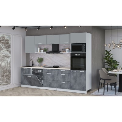 Кухонный гарнитур Мила Лайт 2,9-ПМ1 (Серебро/Бетон Портленд/Травертин) фабрика Интерлиния Кухонный гарнитур Мила Лайт 2,9-ПМ1 (Серебро/Бетон Портленд/Травертин) фабрика Интерлиния
