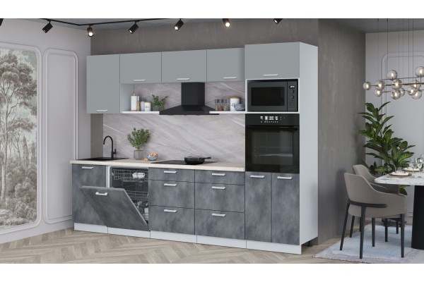 Кухонный гарнитур Мила Лайт 2,9-ПМ1 (Серебро/Бетон Портленд/Травертин) фабрика Интерлиния