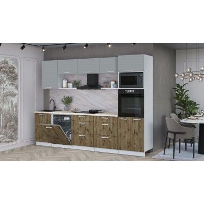 Кухонный гарнитур Мила Лайт 2,9-ПМ1 (Серебро/Дуб Веллингтон/Травертин) фабрика Интерлиния Кухонный гарнитур Мила Лайт 2,9-ПМ1 (Серебро/Дуб Веллингтон/Травертин) фабрика Интерлиния