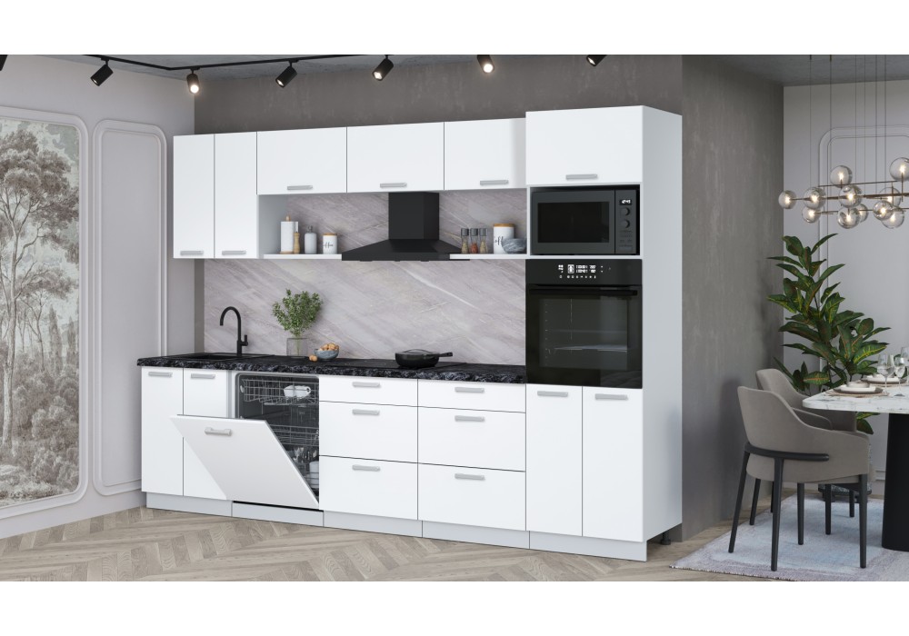 Кухонный гарнитур Мила Лайт 3.0-ПМ1 (Белый Платинум/Белый Платинум/Кастилло темный) фабрика Интерлиния в Минске Кухонный гарнитур Мила Лайт 3.0-ПМ1 (Белый Платинум/Белый Платинум/Кастилло темный) фабрика Интерлиния