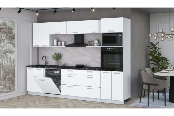 Кухонный гарнитур Мила Лайт 3.0-ПМ1 (Белый Платинум/Белый Платинум/Кастилло темный) фабрика Интерлиния