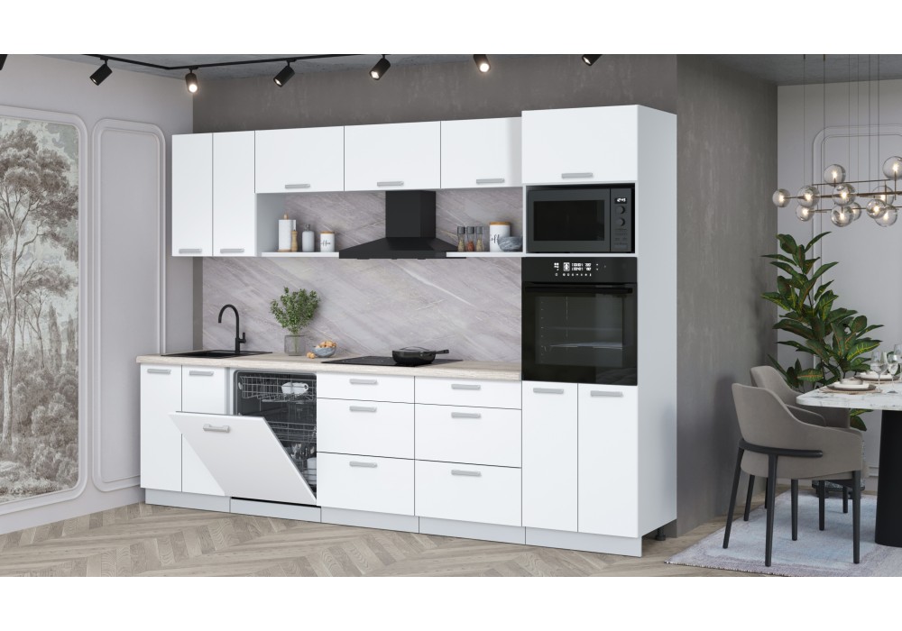 Кухонный гарнитур Мила Лайт 3.0-ПМ1 (Белый Платинум/Белый Платинум/Травертин) фабрика Интерлиния в Минске Кухонный гарнитур Мила Лайт 3.0-ПМ1 (Белый Платинум/Белый Платинум/Травертин) фабрика Интерлиния