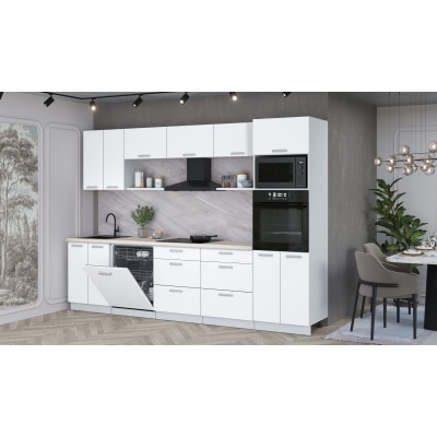 Кухонный гарнитур Мила Лайт 3.0-ПМ1 (Белый Платинум/Белый Платинум/Травертин) фабрика Интерлиния Кухонный гарнитур Мила Лайт 3.0-ПМ1 (Белый Платинум/Белый Платинум/Травертин) фабрика Интерлиния