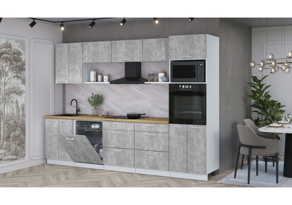 Кухонный гарнитур Мила Лайт 3.0-ПМ1 (Бетон/Бетон/Дуб бунратти) фабрика Интерлиния в Минске Кухонный гарнитур Мила Лайт 3.0-ПМ1 (Бетон/Бетон/Дуб бунратти) фабрика Интерлиния