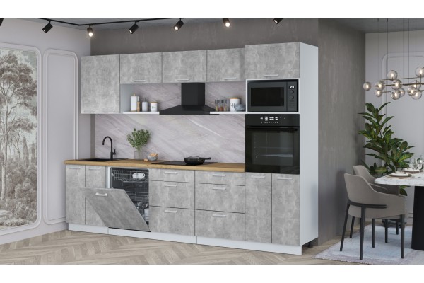 Кухонный гарнитур Мила Лайт 3.0-ПМ1 (Бетон/Бетон/Дуб бунратти) фабрика Интерлиния