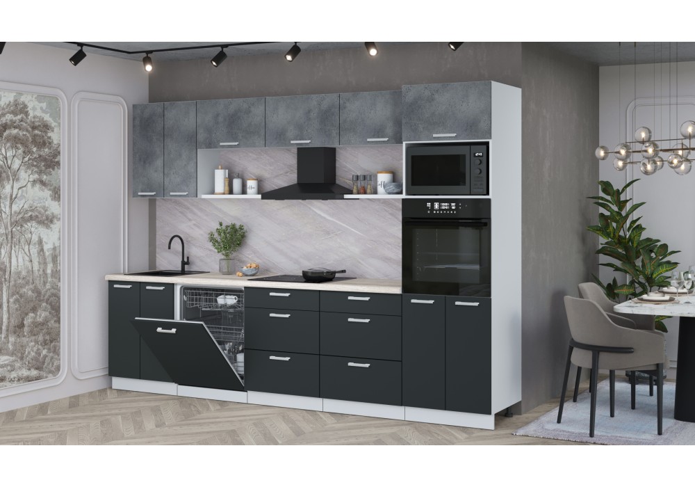 Кухонный гарнитур Мила Лайт 3.0-ПМ1 (Бетон Портленд/Антрацит/Травертин) фабрика Интерлиния в Минске Кухонный гарнитур Мила Лайт 3.0-ПМ1 (Бетон Портленд/Антрацит/Травертин) фабрика Интерлиния