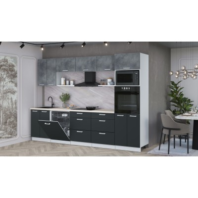 Кухонный гарнитур Мила Лайт 3.0-ПМ1 (Бетон Портленд/Антрацит/Травертин) фабрика Интерлиния Кухонный гарнитур Мила Лайт 3.0-ПМ1 (Бетон Портленд/Антрацит/Травертин) фабрика Интерлиния